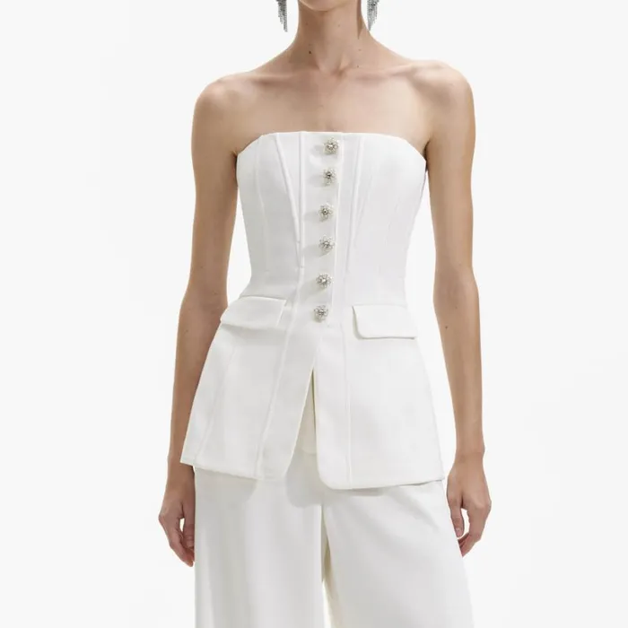 White Bandeau Crepe Jumpsuit Women Self Portrait Dresses