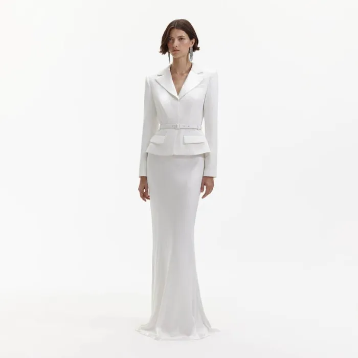 White Crepe Tailored Maxi Dress Women Self Portrait Dresses White Crepe Tailored Maxi Dress Women Self Portrait Dresses