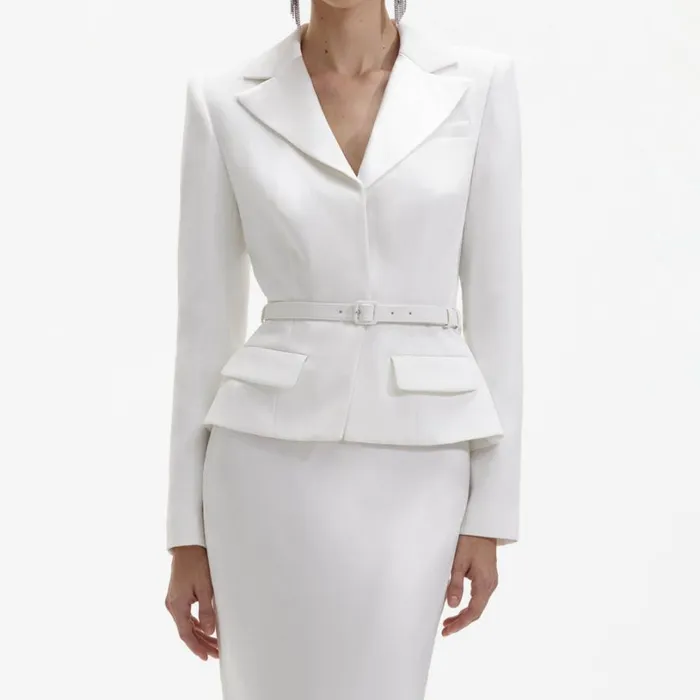 White Crepe Tailored Maxi Dress Women Self Portrait Dresses White Crepe Tailored Maxi Dress Women Self Portrait Dresses