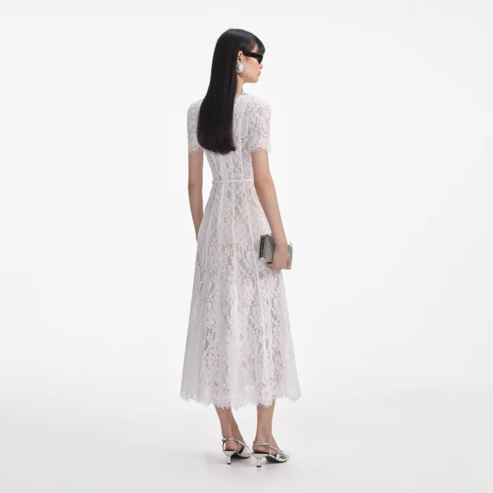 White Sequin Lace Midi Dress Women Self Portrait Dresses White Sequin Lace Midi Dress Women Self Portrait Dresses