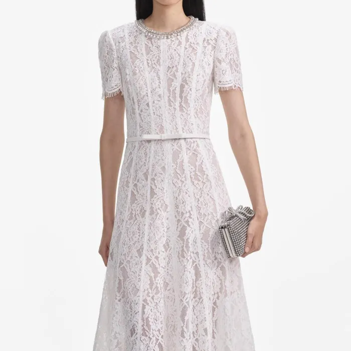 White Sequin Lace Midi Dress Women Self Portrait Dresses White Sequin Lace Midi Dress Women Self Portrait Dresses