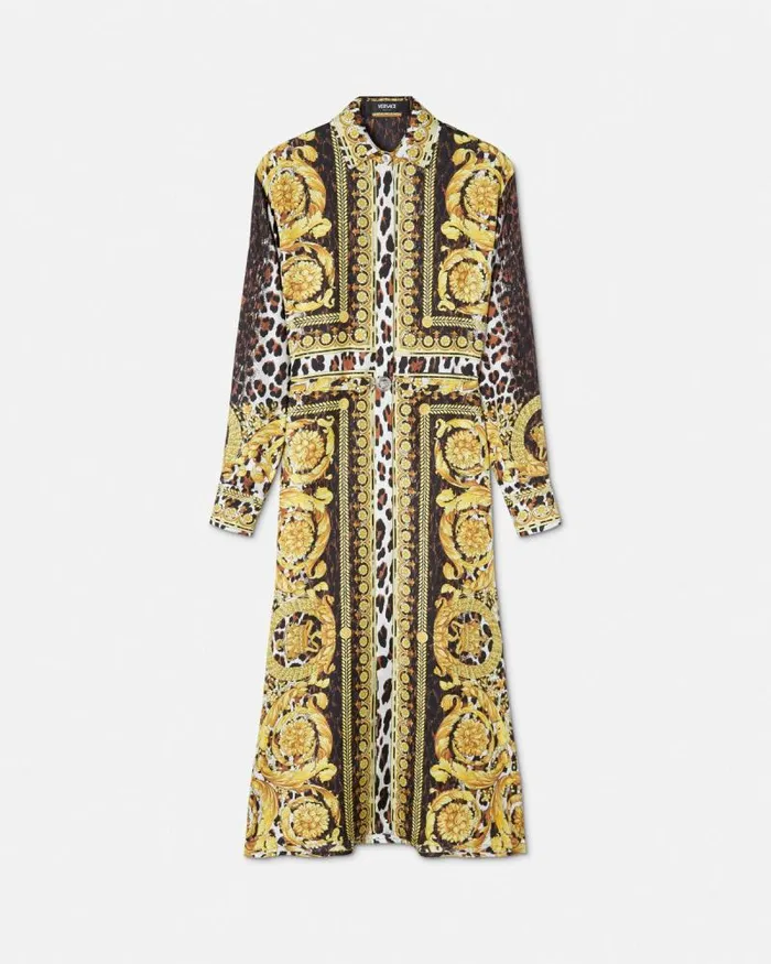 Wild Barocco Silk Midi Shirt Dress Print Women Versace Dresses