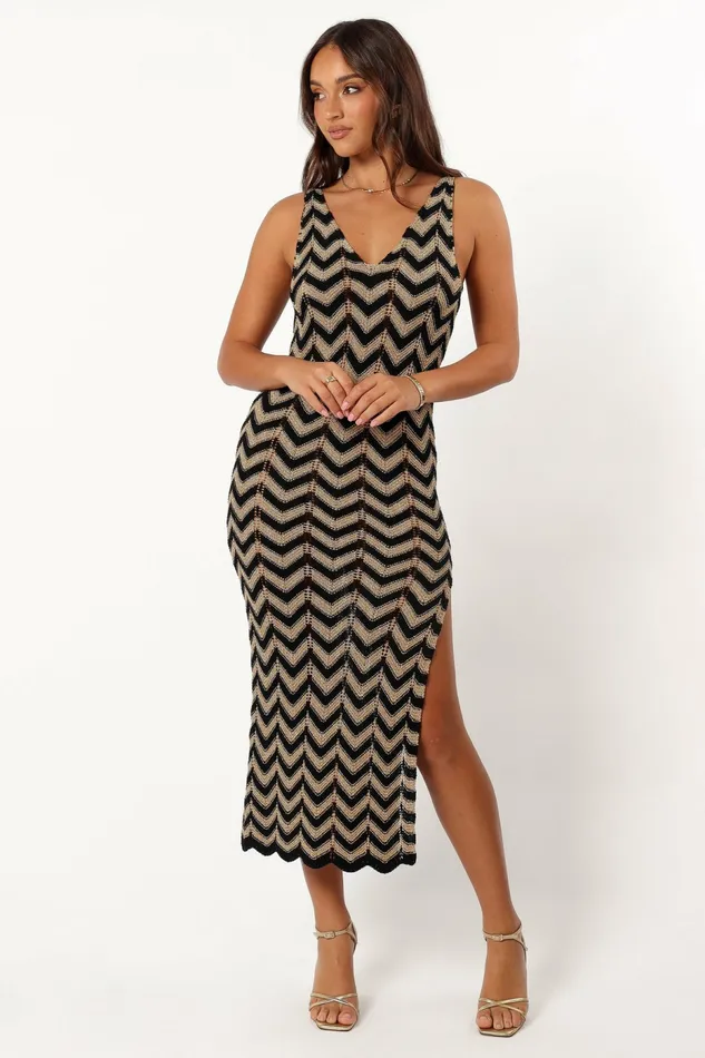 Winter Dresses Rhya Midi Dress SandBlack Petal and Pup Women Winter Dresses Rhya Midi Dress SandBlack Petal and Pup Women