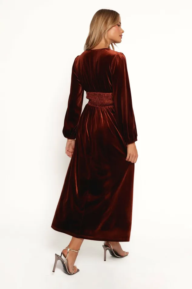 Winter Dresses Women Petal and Pup Cece Velvet Long Sleeve Maxi Dress Rust