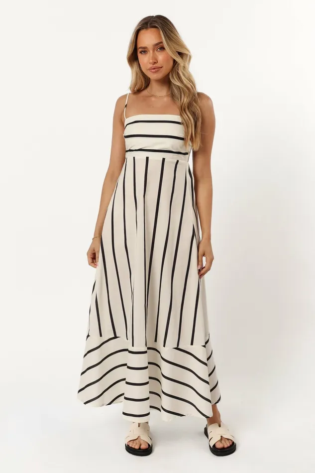 Winter Dresses Women Petal and Pup Shantelle Midi Dress Cream Stripe