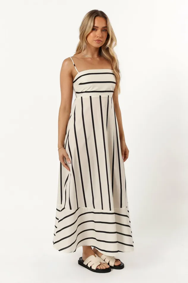 Winter Dresses Women Petal and Pup Shantelle Midi Dress Cream Stripe