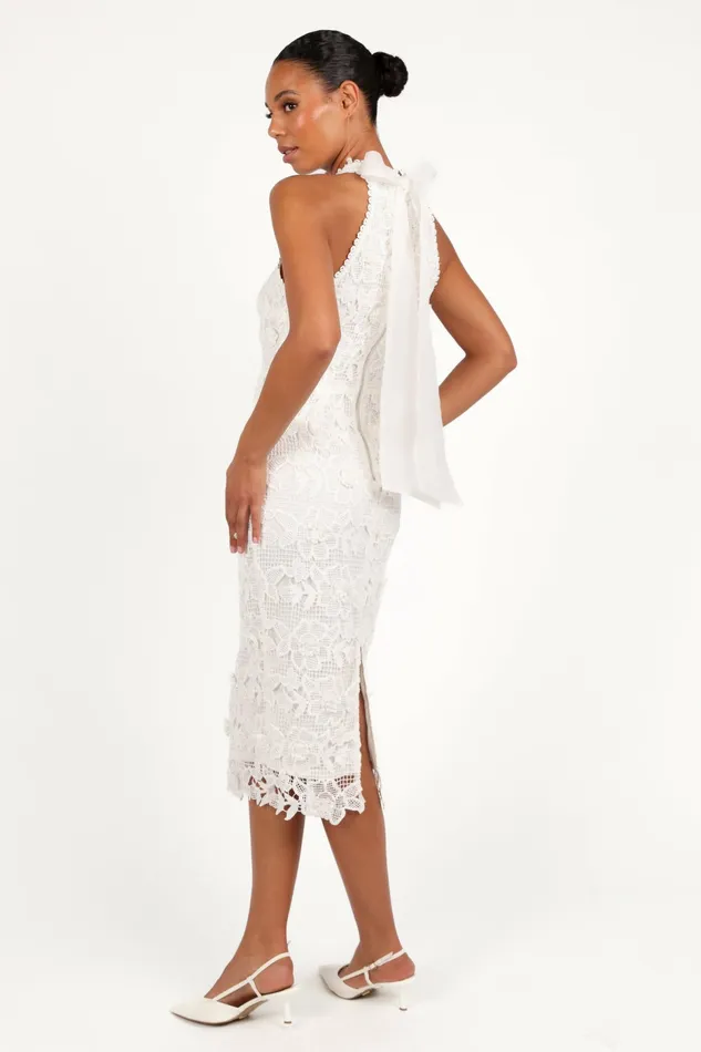 Women Adalyn Halterneck Midi Dress White Floral Dresses Petal and Pup
