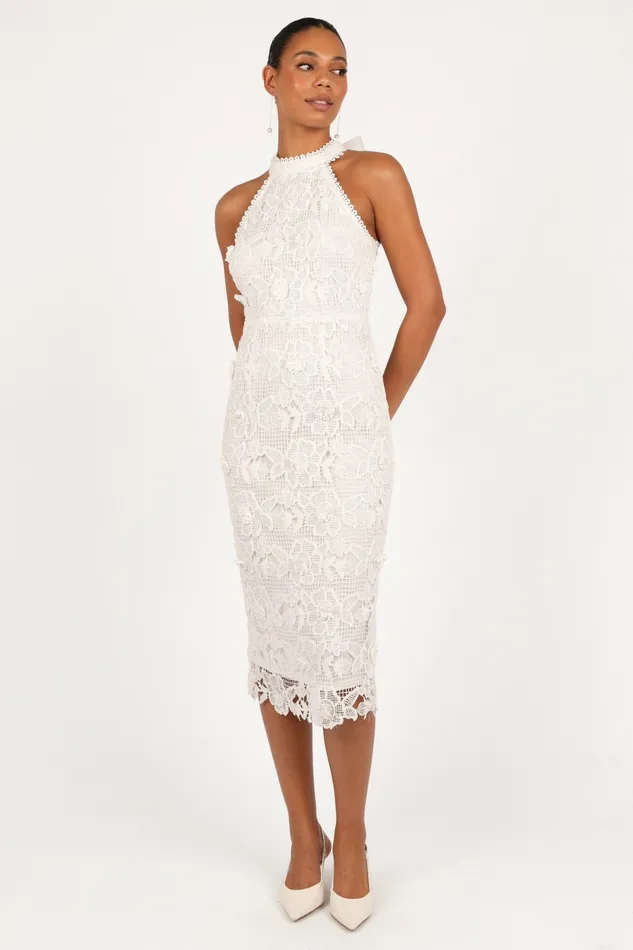 Women Adalyn Halterneck Midi Dress White Floral Dresses Petal and Pup