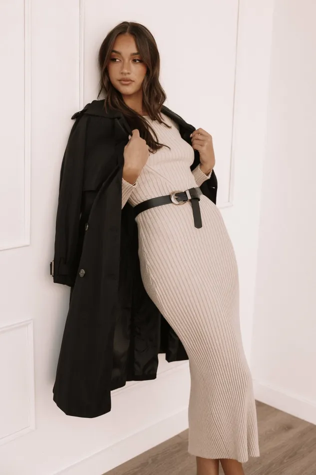 Women Ainsley Long Sleeve Midi Dress Nude Winter Dresses Petal and Pup