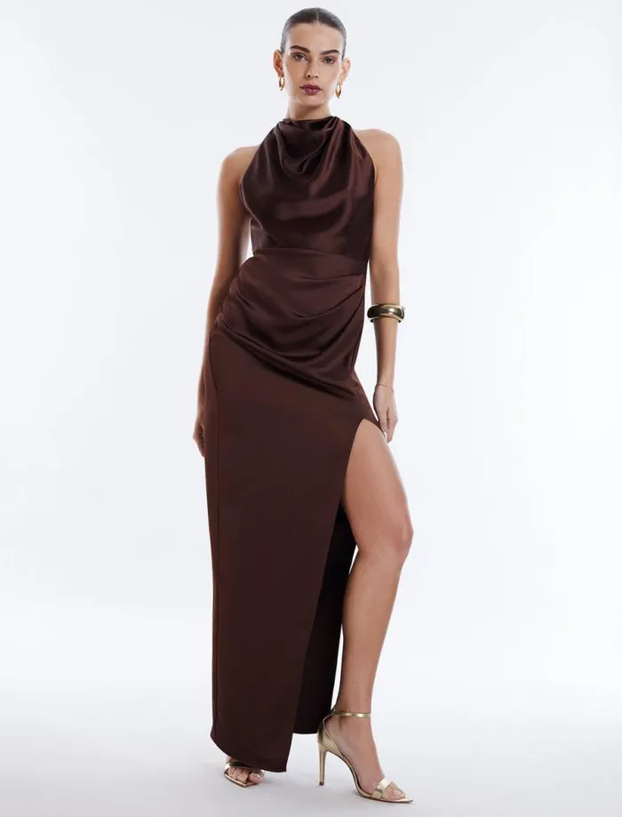 Women Allison Cowl Neck Evening Gown Chocolate BCBG Dresses Women Allison Cowl Neck Evening Gown Chocolate BCBG Dresses