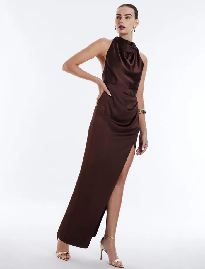 Women Allison Cowl Neck Evening Gown Chocolate BCBG Dresses Women Allison Cowl Neck Evening Gown Chocolate BCBG Dresses