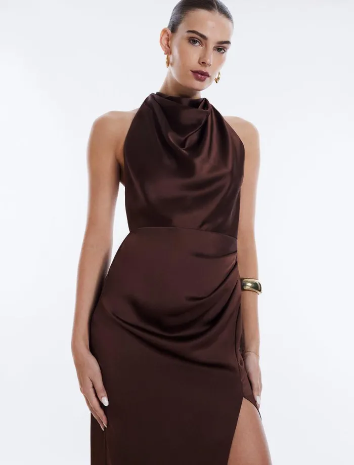 Women Allison Cowl Neck Evening Gown Chocolate BCBG Dresses Women Allison Cowl Neck Evening Gown Chocolate BCBG Dresses