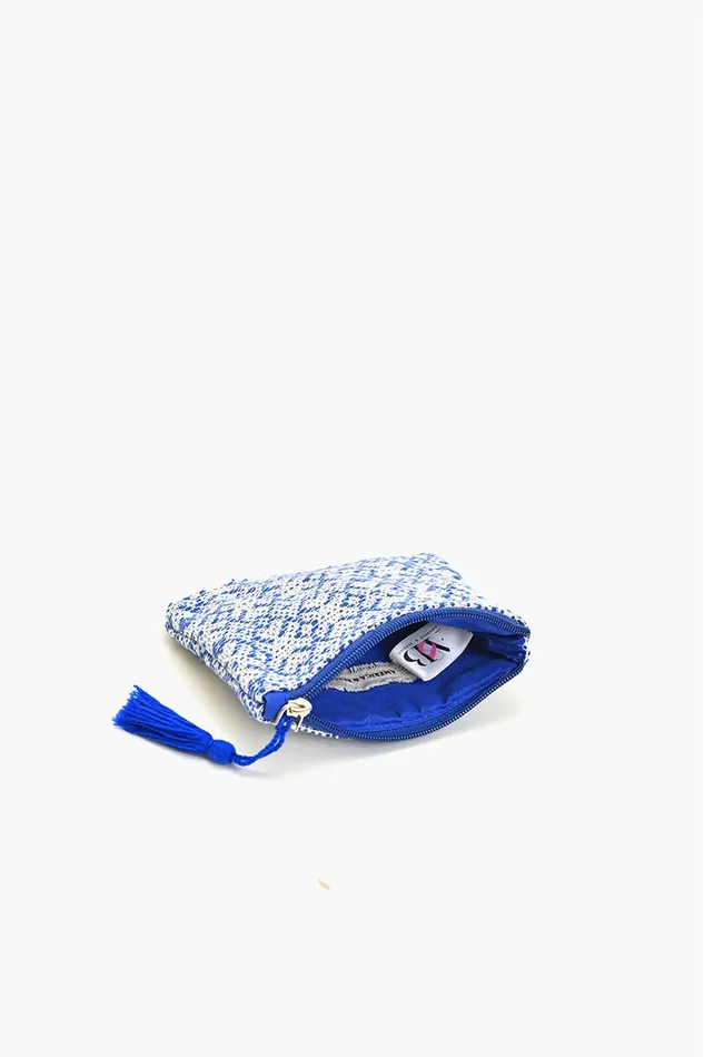 Women America and Beyond Blue Handwoven Jacquard Coin Bag Small Pouches