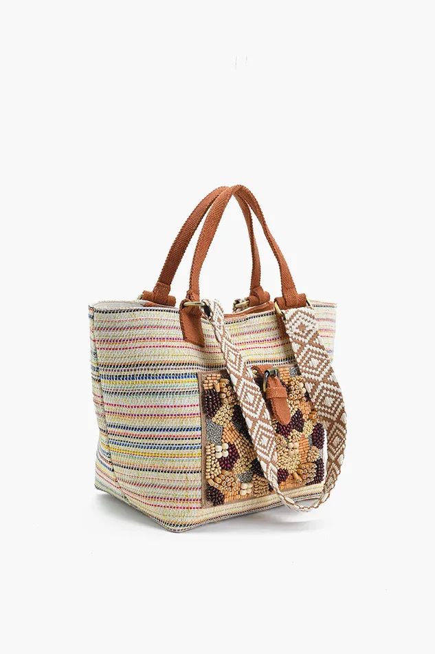 Women America and Beyond Handcrafted EarthTone Embellished Tote Totes
