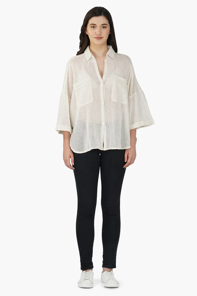 Women America and Beyond Off shoulder Shirt with two chest pockets Tops