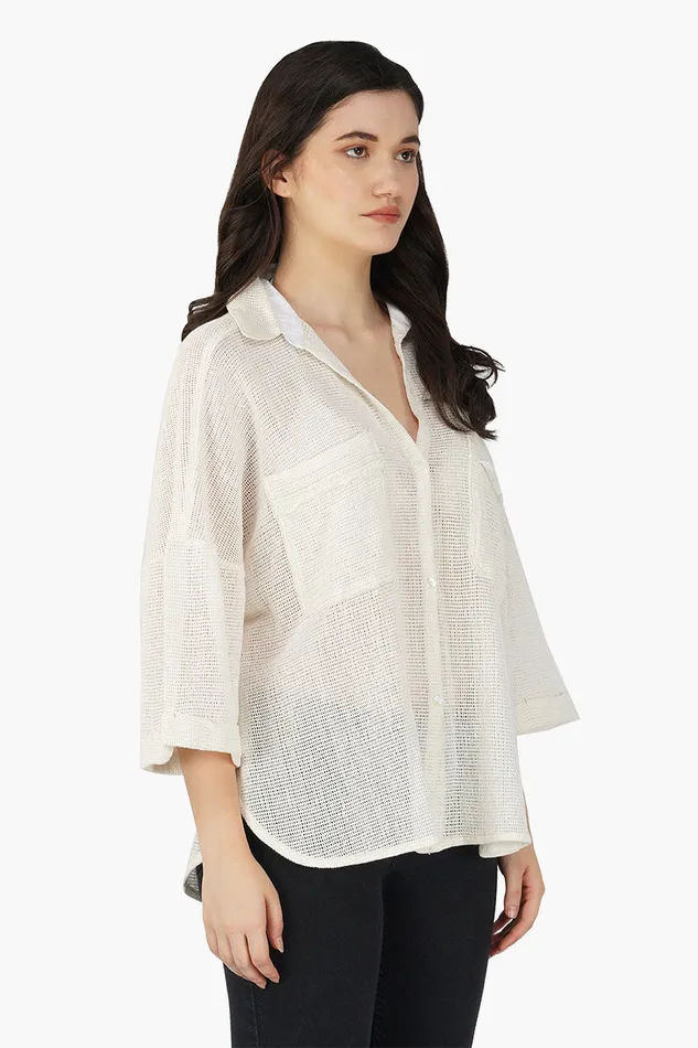 Women America and Beyond Off shoulder Shirt with two chest pockets Tops