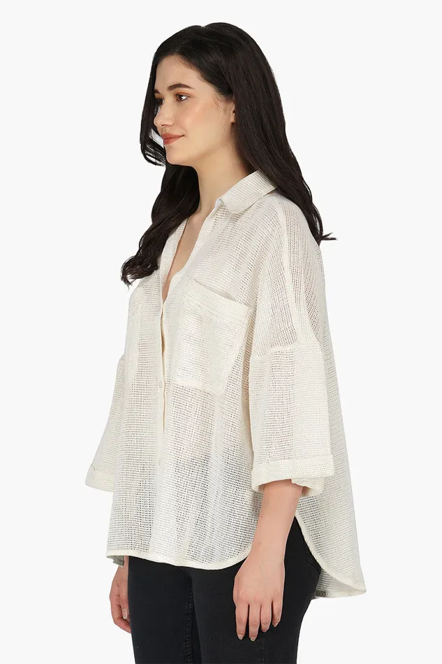 Women America and Beyond Off shoulder Shirt with two chest pockets Tops