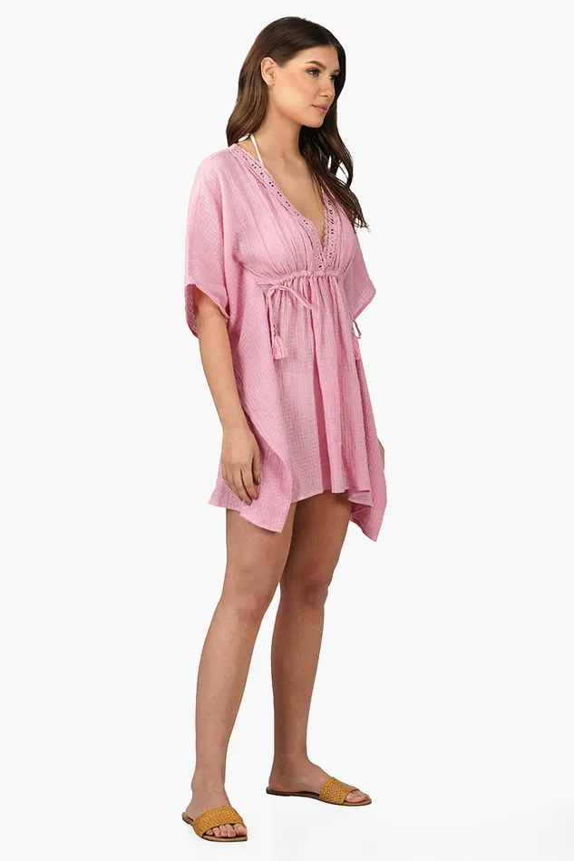 Women America and Beyond Wild Rose Cotton Lace Cover Up Kaftan Dresses
