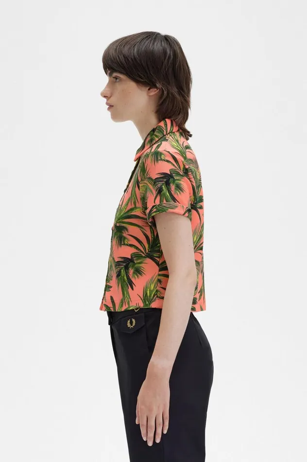 Women Amy Winehouse FoundationPalm Print Piqu Shirt Coral Heat Fred Perry Polo Shirts
