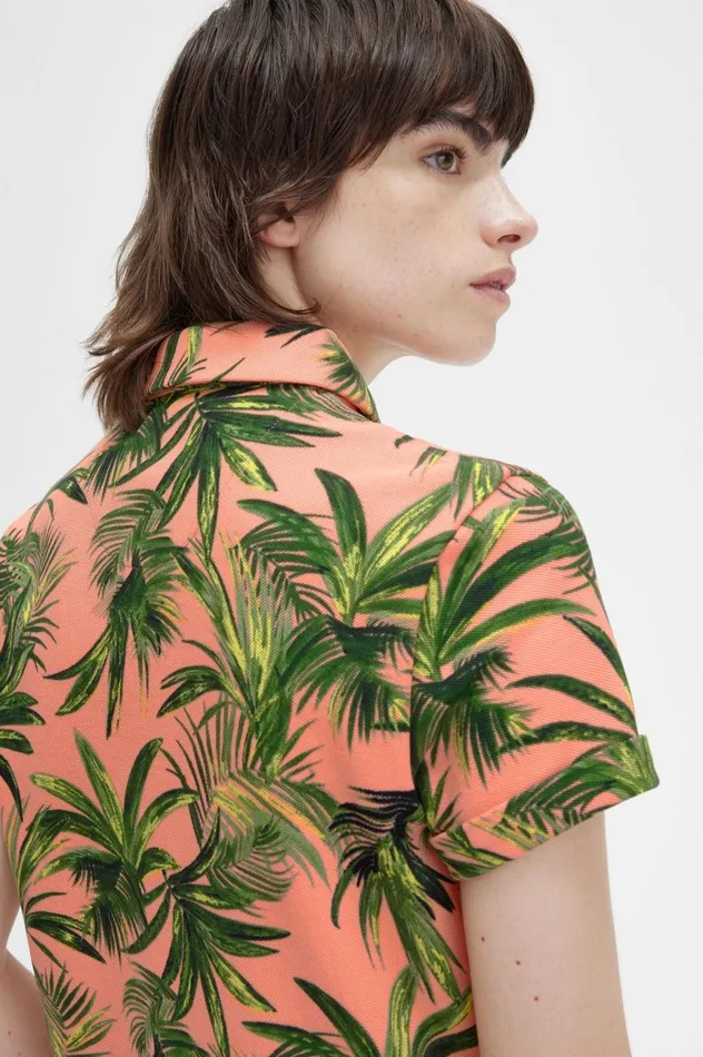 Women Amy Winehouse FoundationPalm Print Piqu Shirt Coral Heat Fred Perry Polo Shirts