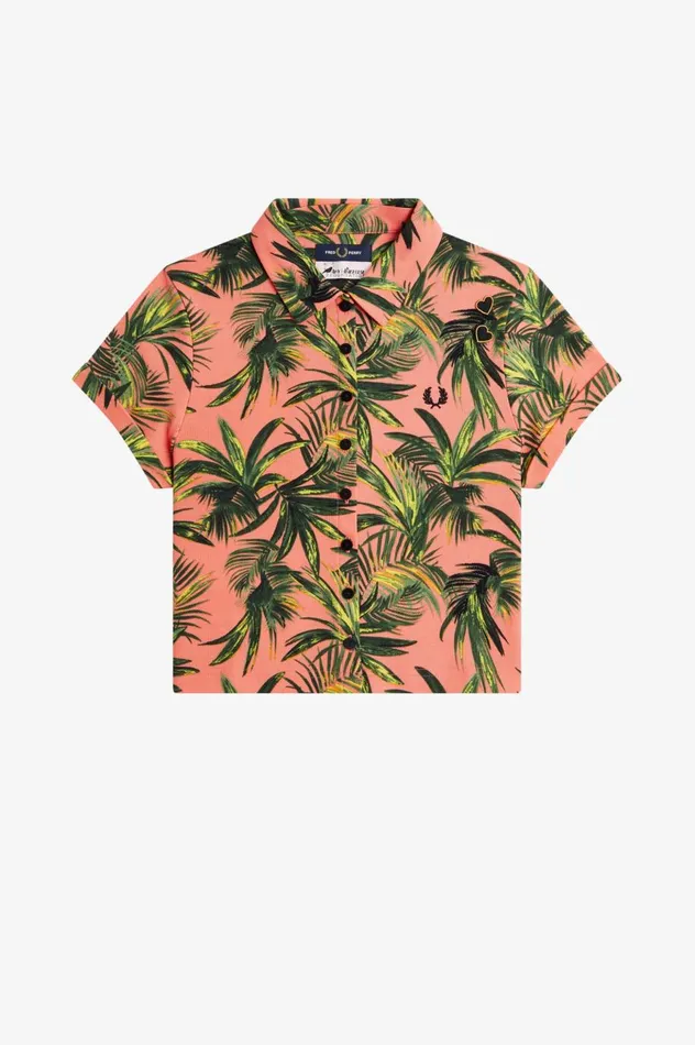 Women Amy Winehouse FoundationPalm Print Piqu Shirt Coral Heat Fred Perry Polo Shirts