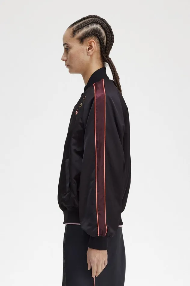 Women Amy Winehouse FoundationPrinted Lining Bomber Jacket Black Fred Perry Coats and Jackets