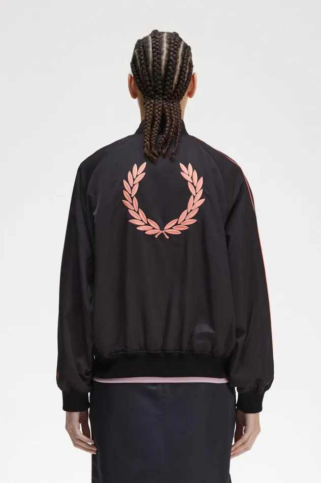Women Amy Winehouse FoundationPrinted Lining Bomber Jacket Black Fred Perry Coats and Jackets
