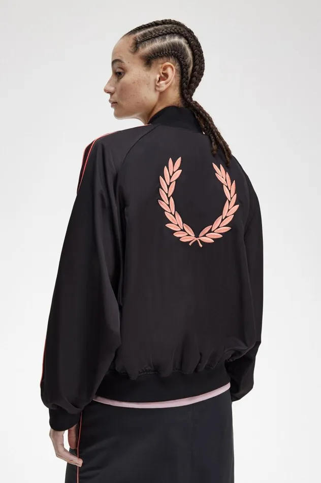Women Amy Winehouse FoundationPrinted Lining Bomber Jacket Black Fred Perry Coats and Jackets
