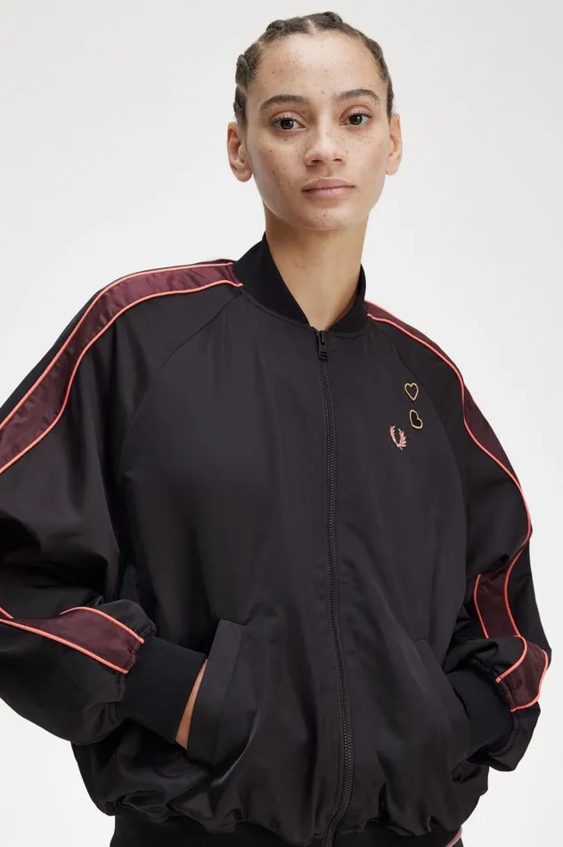 Women Amy Winehouse FoundationPrinted Lining Bomber Jacket Black Fred Perry Coats and Jackets