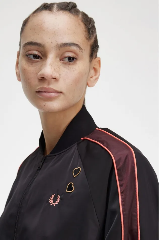 Women Amy Winehouse FoundationPrinted Lining Bomber Jacket Black Fred Perry Coats and Jackets
