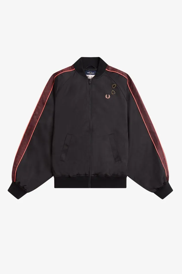 Women Amy Winehouse FoundationPrinted Lining Bomber Jacket Black Fred Perry Coats and Jackets