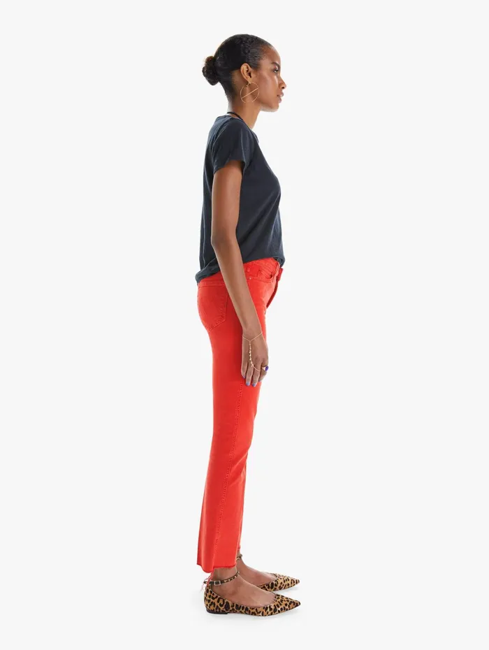Women Ankle Mother Denim High Waisted Rascal Ankle Fray Red