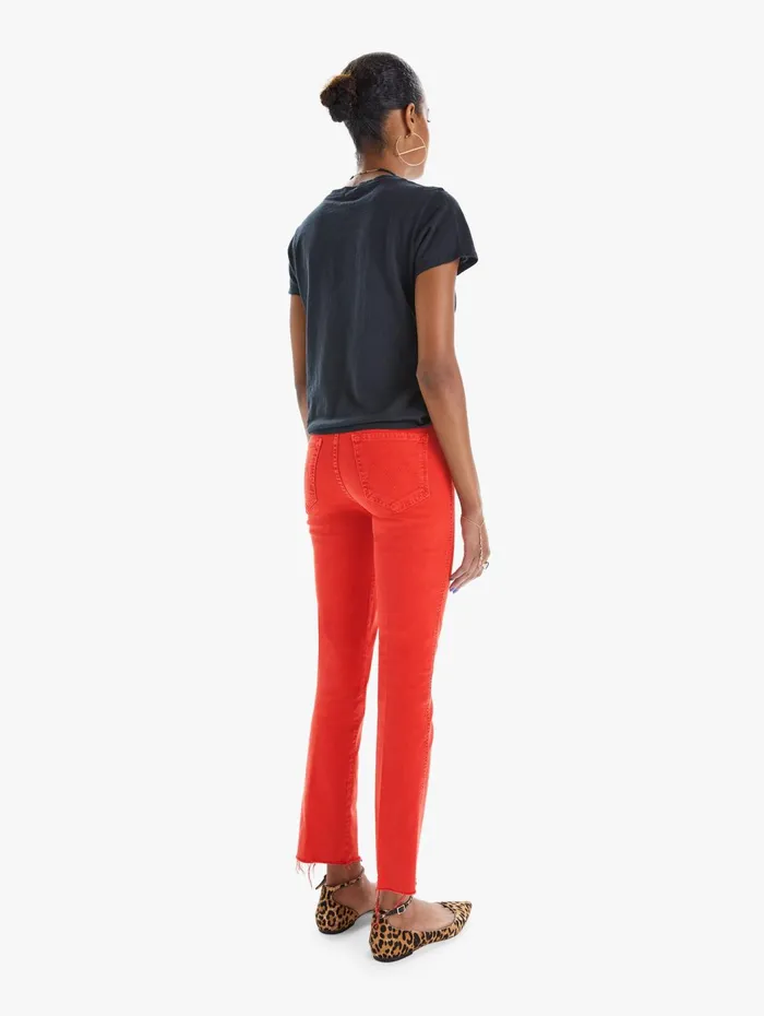 Women Ankle Mother Denim High Waisted Rascal Ankle Fray Red