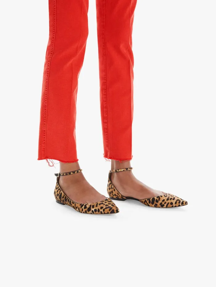 Women Ankle Mother Denim High Waisted Rascal Ankle Fray Red