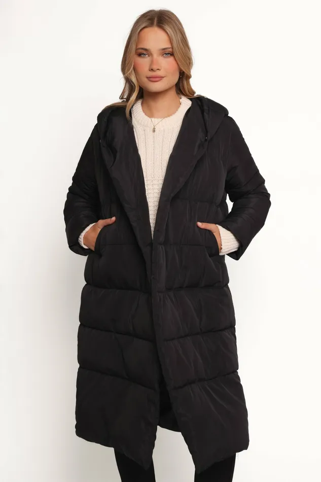 Women Averie Long Puffer Coat Black Jackets and Coats Petal and Pup