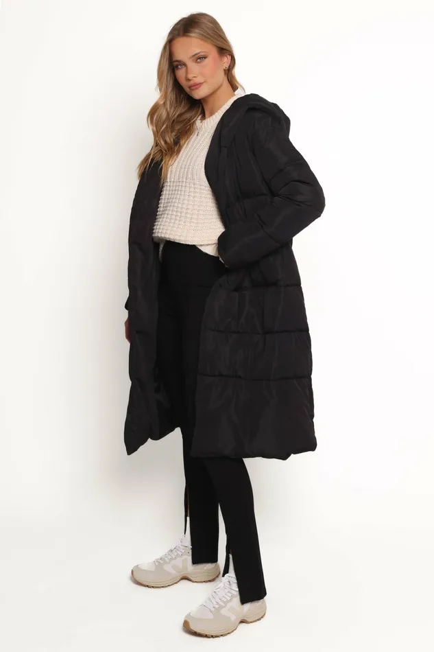 Women Averie Long Puffer Coat Black Jackets and Coats Petal and Pup