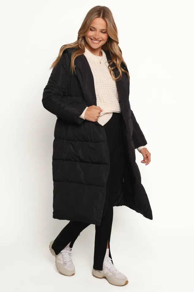 Women Averie Long Puffer Coat Black Jackets and Coats Petal and Pup