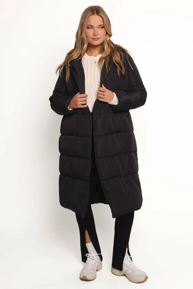 Women Averie Long Puffer Coat Black Jackets and Coats Petal and Pup
