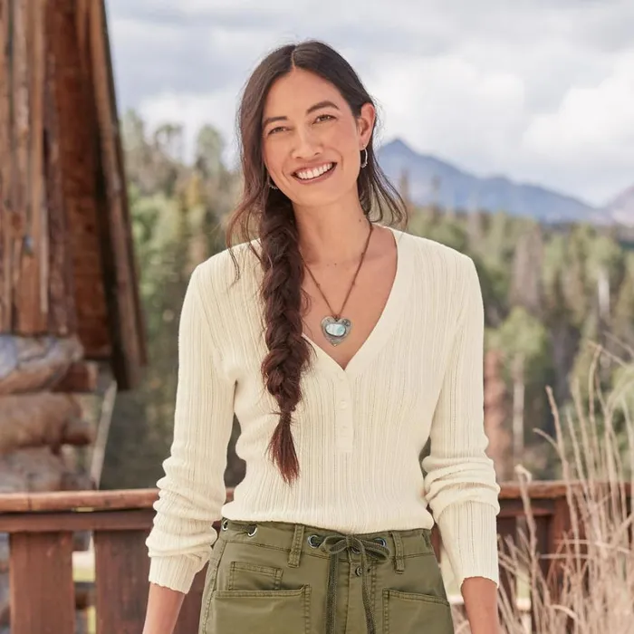 Women Averie Rib Henley Pear Sundance Catalog Sweaters
