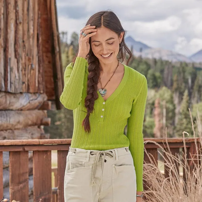 Women Averie Rib Henley Pear Sundance Catalog Sweaters