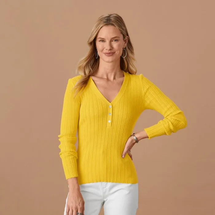 Women Averie Rib Henley Pear Sundance Catalog Sweaters