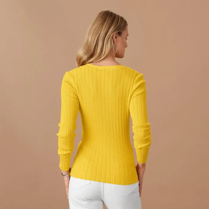 Women Averie Rib Henley Pear Sundance Catalog Sweaters
