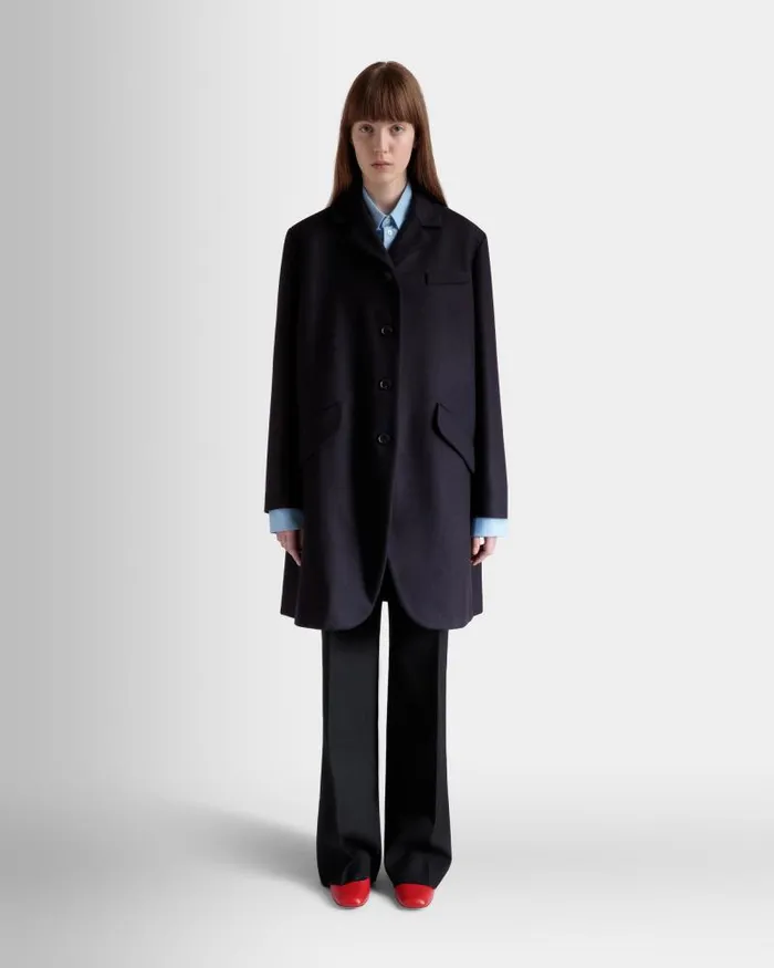 Women Bally Coats and Jackets SingleBreasted Midi Coat In A Navy Blue Wool Blend Blue Women Bally Coats and Jackets SingleBreasted Midi Coat In A Navy Blue Wool Blend Blue