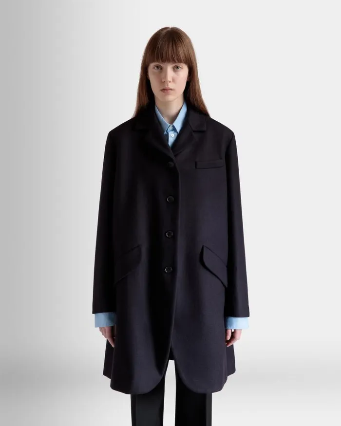 Women Bally Coats and Jackets SingleBreasted Midi Coat In A Navy Blue Wool Blend Blue Women Bally Coats and Jackets SingleBreasted Midi Coat In A Navy Blue Wool Blend Blue