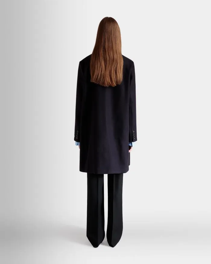 Women Bally Coats and Jackets SingleBreasted Midi Coat In A Navy Blue Wool Blend Blue Women Bally Coats and Jackets SingleBreasted Midi Coat In A Navy Blue Wool Blend Blue