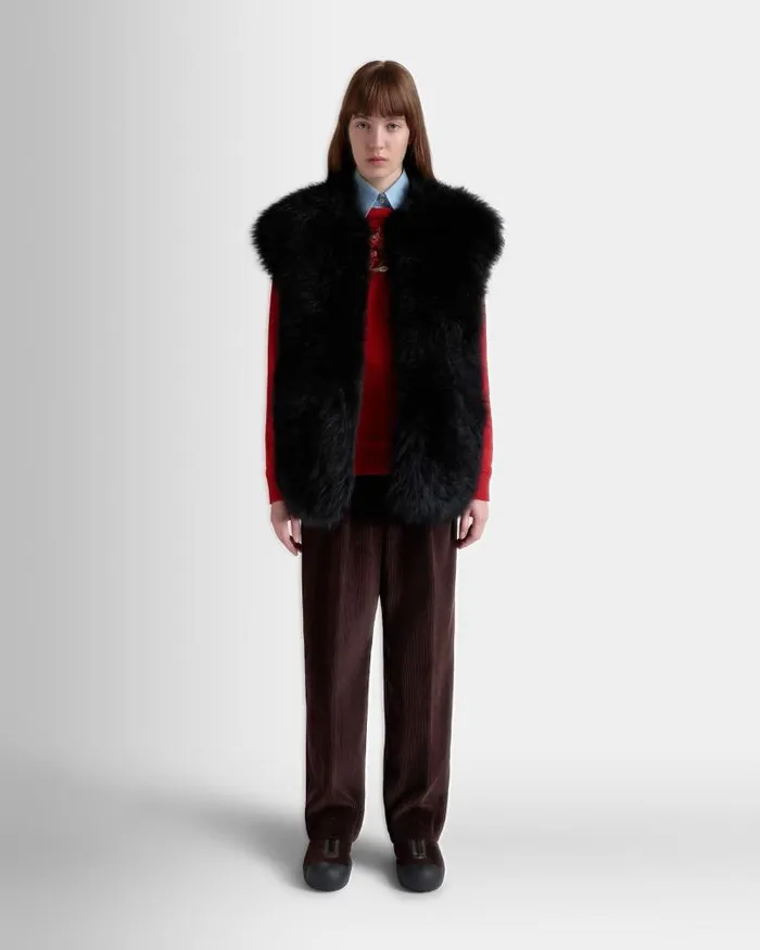Women Bally Coats and Jackets Winter Capsule Vest In Black Shearling Black Women Bally Coats and Jackets Winter Capsule Vest In Black Shearling Black