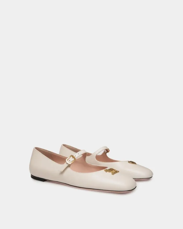 Women Bally Flats and Moccasins Ballyrina MaryJane Flat In White Leather White