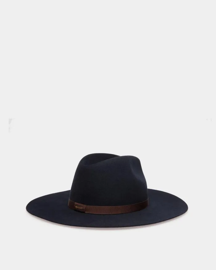 Women Bally Gloves and Hats Large Brim Hat In Navy Blue Felt Blue Women Bally Gloves and Hats Large Brim Hat In Navy Blue Felt Blue