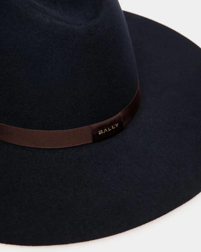 Women Bally Gloves and Hats Large Brim Hat In Navy Blue Felt Blue Women Bally Gloves and Hats Large Brim Hat In Navy Blue Felt Blue