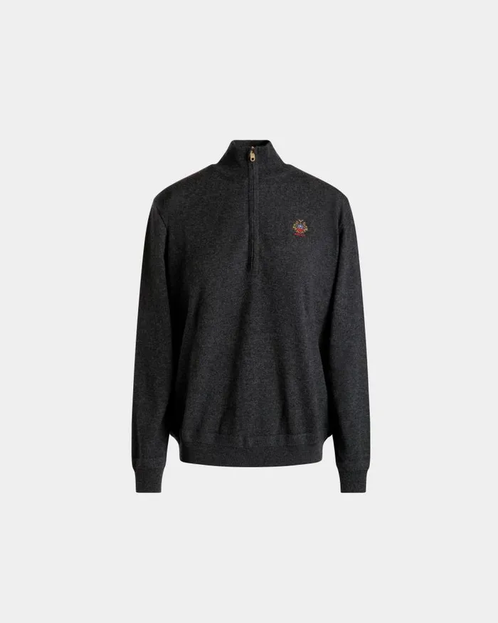Women Bally Knitwear Half Zip Sweater In Dark Grey Wool And Cashmere Grey